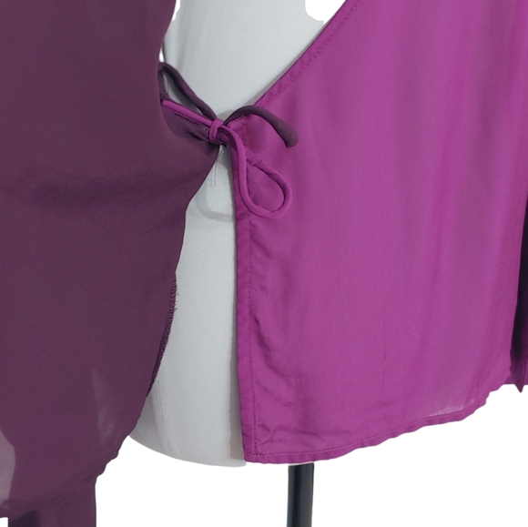 MANGO 2 tones sheer wrap bow tie long sleeves blouse - Picture 4 of 16